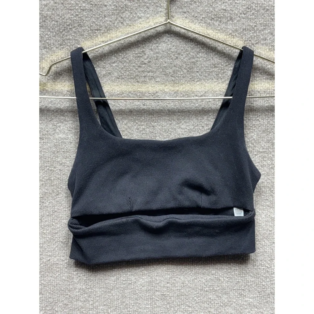 Alo Yoga Black Ribbed Sports‎ Bra Unpadded Round Neck Athleisure Run Train EUC